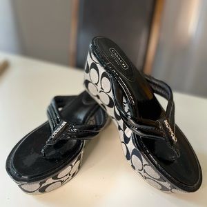 Coach Black Flip Flop Wedges